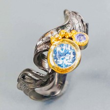 Women ring 925 Sterling Silver Ring Irradiated Natural Blue Topaz / RVS406