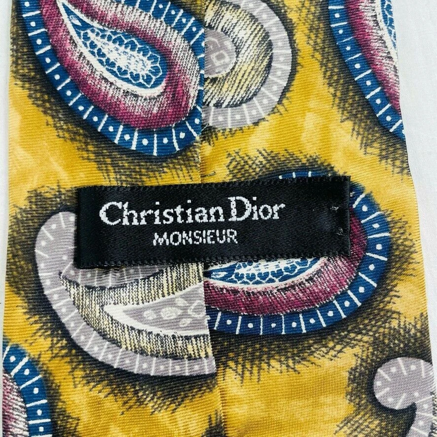 Corbata de seda para hombre Christian Dior patrón geométrico dorado 58 en cachemira Ameba Foto 2 de 2