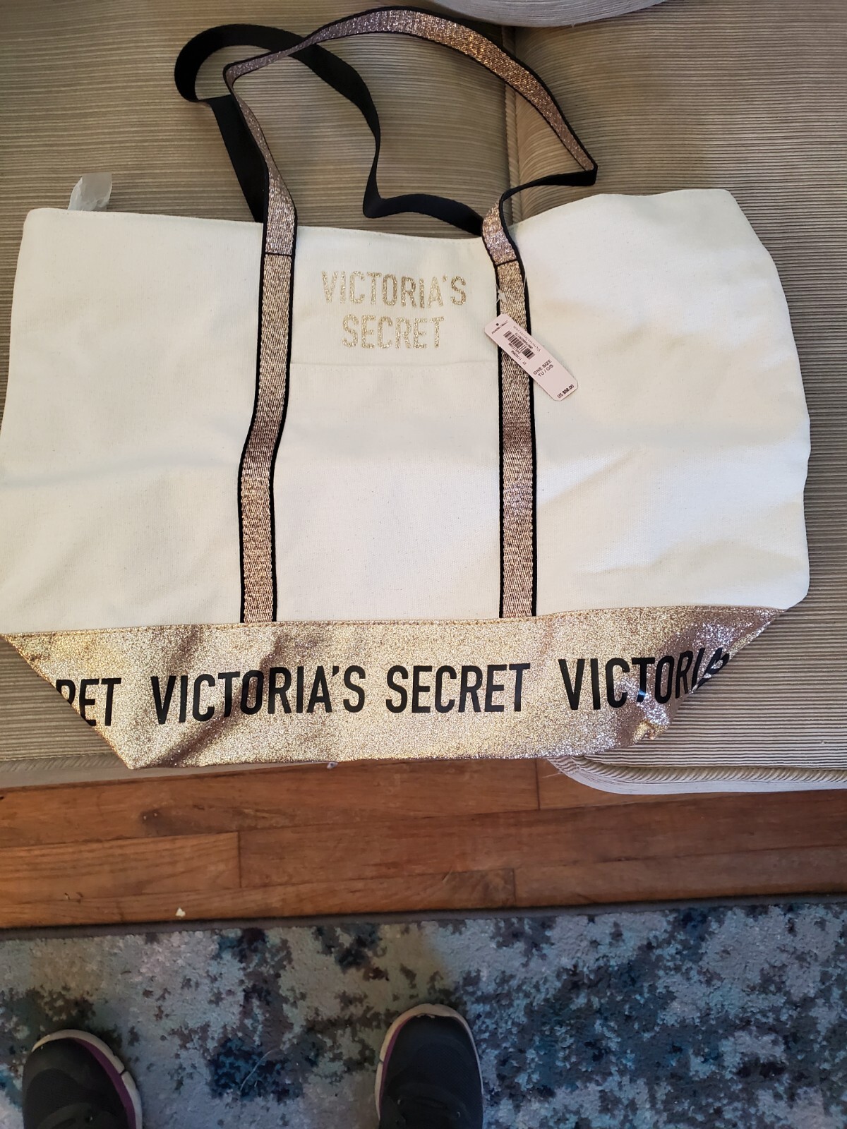 Victoria's Secret off-white and light pink canvas shoulder bag new