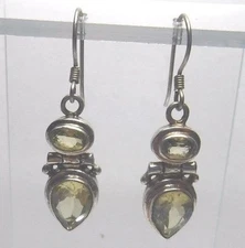 Artisan Styled 1 5/8" Silver and Yellow Stones Dangle Earrings