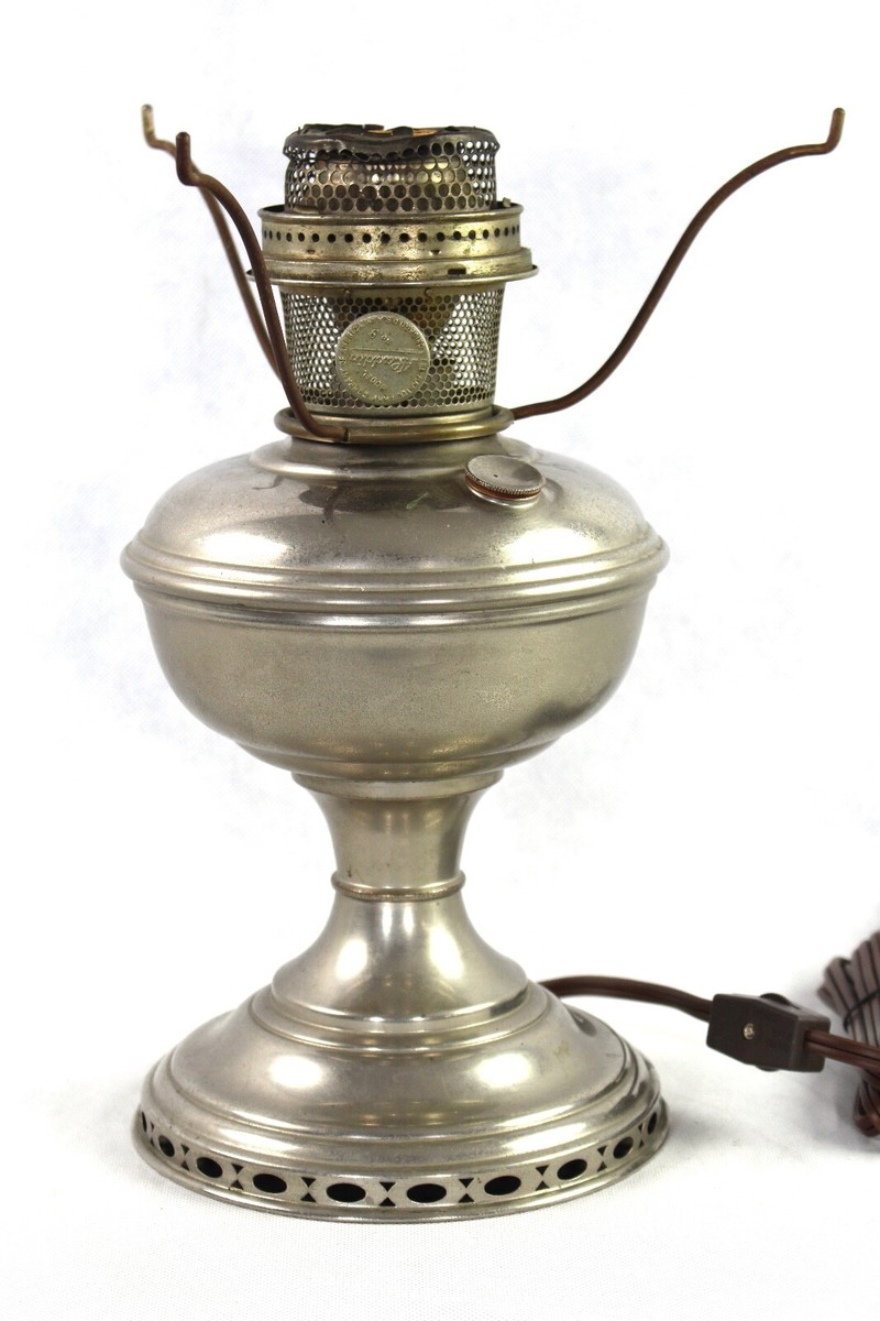 Antique Aladdin Nickel Model #9 Kerosene Oil Table Lamp