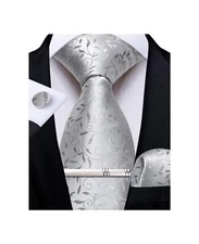 Silk Floral Paisley Tie Set Men Woven Necktie Clip Handkerchief Cufflinks