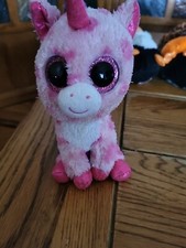 Ty Beanie Boo Sugar Pie The Unicorn 6  Pink Purple Glitter Eyes Horn