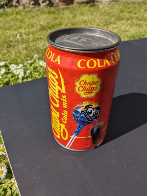 Vintage 90er Chupa Chups Blech Topf Sammlerstück Cola Lutscher roter Deckel, leer