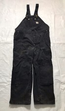 Vtg Carhartt Quilt Lined Overall Bibs 50x29 Double Knee Distressed Black USA