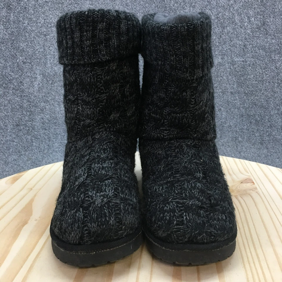 Botas de nieve de invierno MukLuks para mujer 9 Janet negras imitación gamuza tirar de piel sintética tejidas Foto 4 de 4