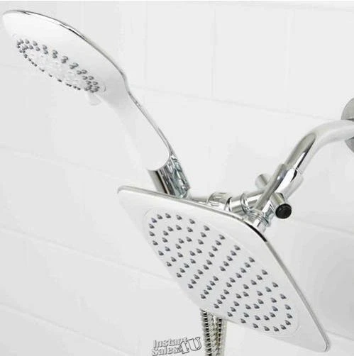Dual Rainfall Showerhead & Handheld Massager Set Chrome Plated Steel 7.4"Dx2.7"H
