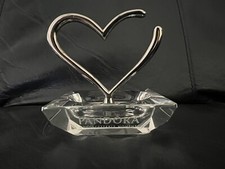 Pandora Crystal Silver Open Heart Charm Ring Holder Jewelry Stand Etched 3x3.5