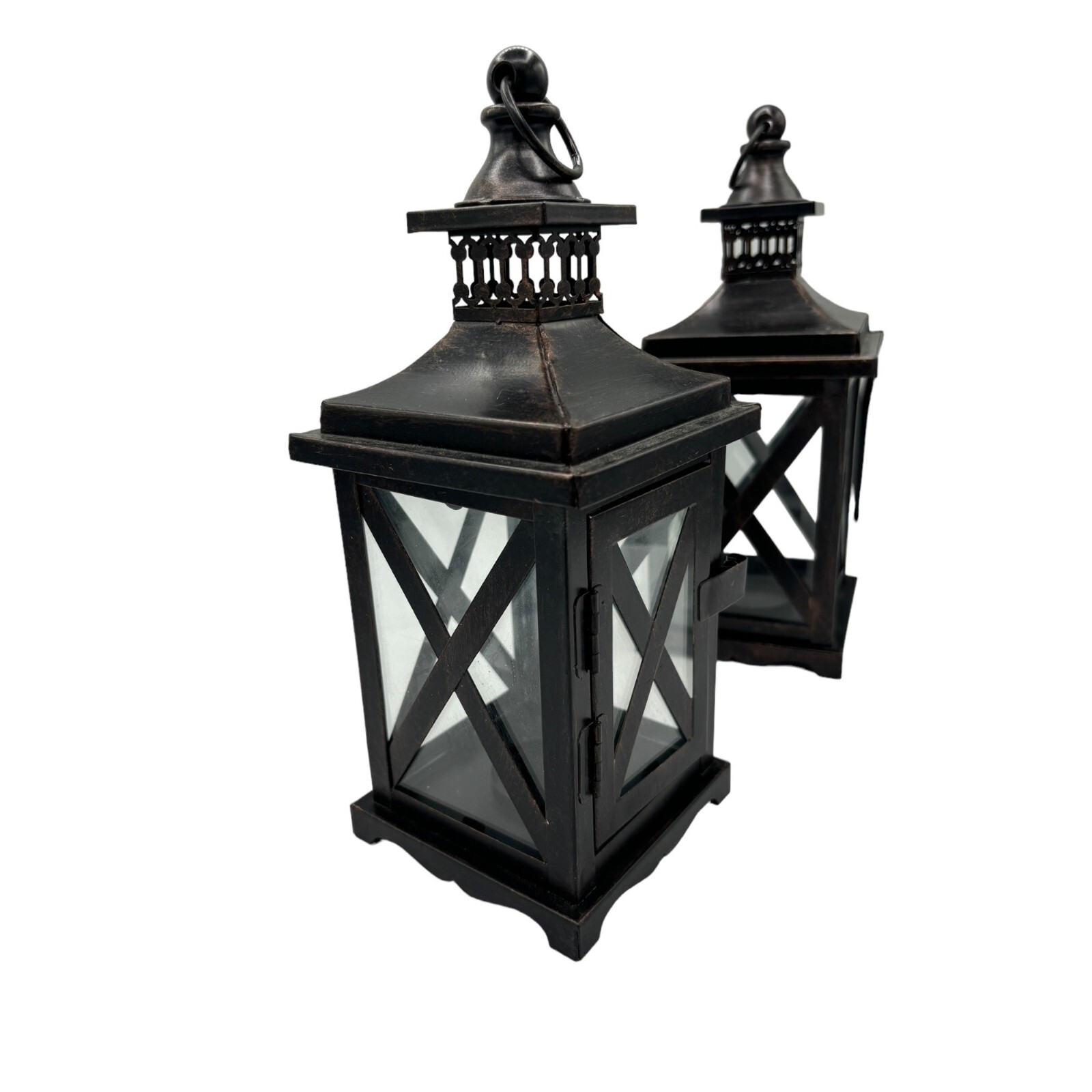 2 Metal and Glass Candle Lanterns Oil Rubbed Bronze New 10