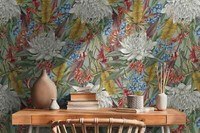 Vliestapete Blumen Dschungel BläTter Floral GrüN Rot Blau 39428-1 (4,67€/1Qm)