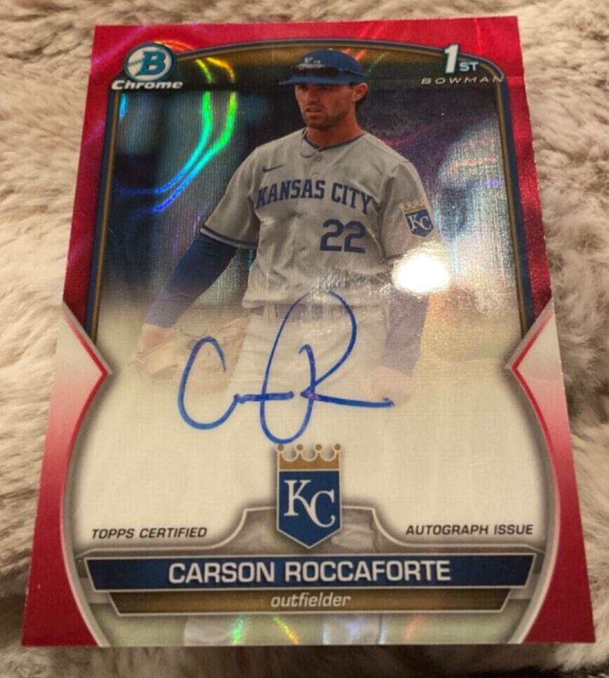 2023 BOWMAN CHROME DRAFT CARSON ROCCAFORTE 1ST RED LAVA AUTO REFRACTOR #4/5
