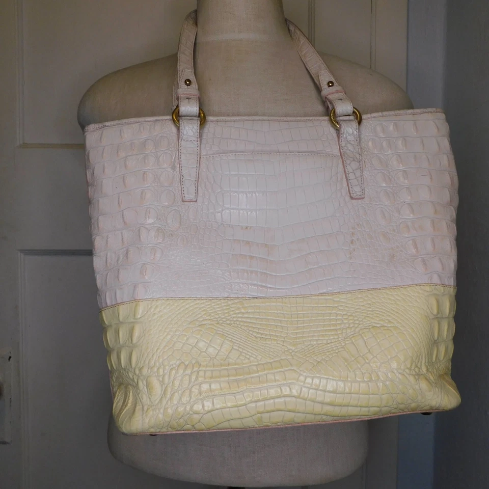 Brahmin Mediume Melbourne Asher Tote White Dandelion Yellow Croc Embossed - Image 4 of 4