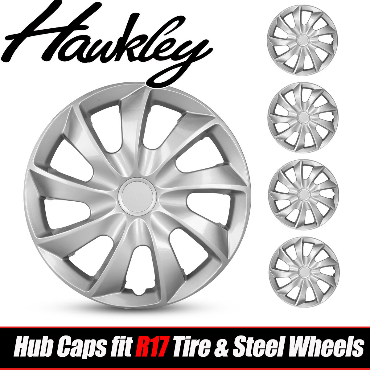 17" Set of 4 Silver Wheel Covers Snap On Full Hub Caps Fits R17 Tire & Steel Rim