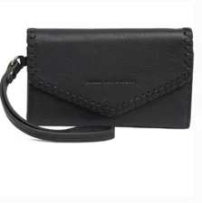 NWT Aimee Kestenberg Spello Leather Whipstitch Wallet in Blk MSRP $128