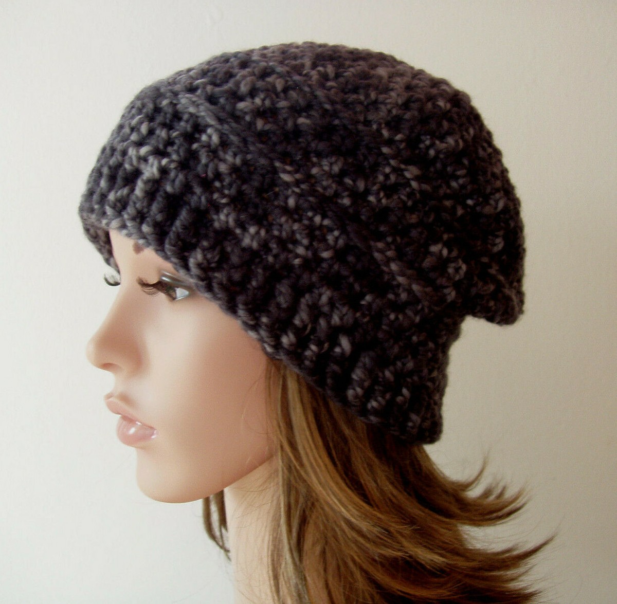 Handspun chunky winter wool hat artisan crochet toque gray 