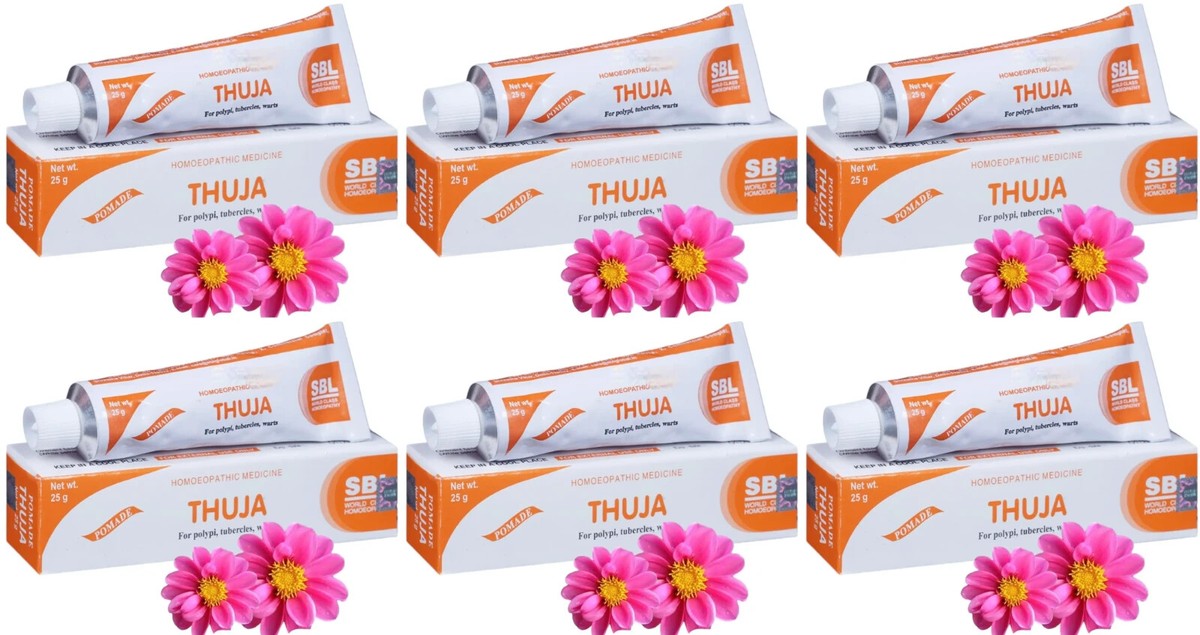 SBL Thuja Homeopathic Cream 25g Ointment (Pack of 6) polyps, warts, corns