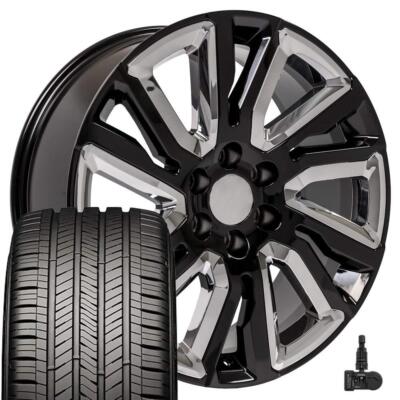 22 inch Black & Chrome 5901 Rim & Goodyear Tire Set Fits Escalade Yukon Sierra