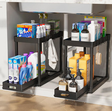 2 Pack Under Sink Organizer Pull Out Cabinet Storage Kitchen Bathroom Black