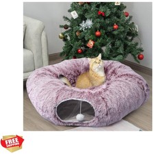 Circle Peekaboo Cat Cave Bed with Interactive Hanging Ball - Indoor Play Tunnel