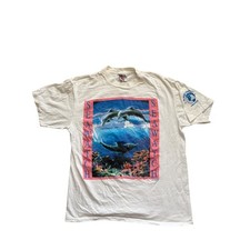 Vintage Oneita Seawatch Dolphin T-Shirt Dan Meneely Protect Our Sea Life White L