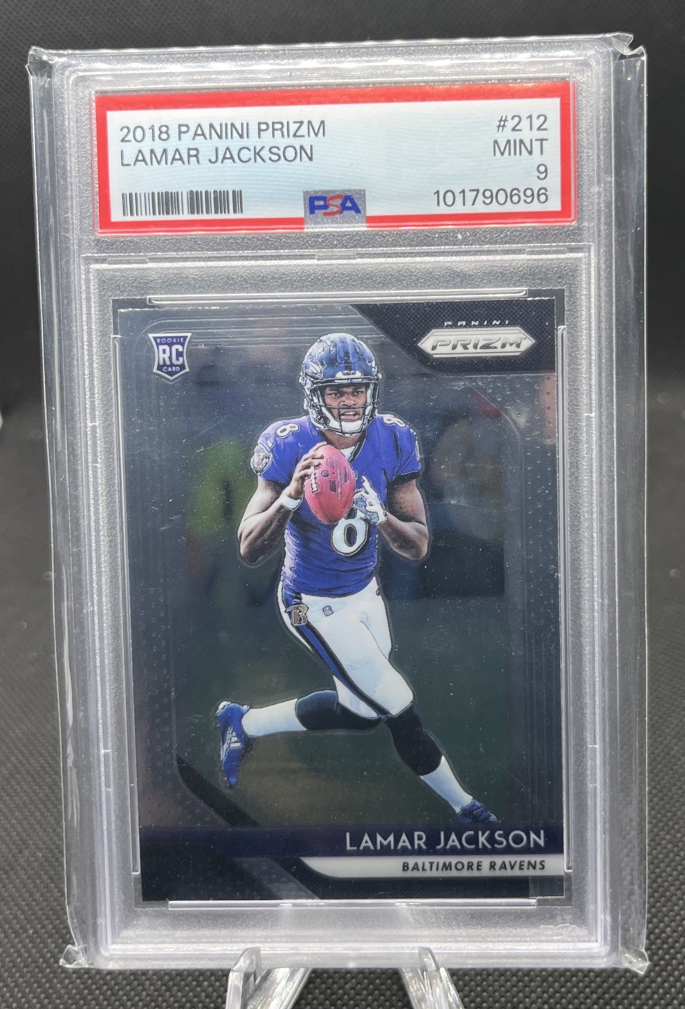 2018 Panini Prizm Rookie Lamar Jackson #212 (RC) PSA 9 Baltimore Ravens Mint