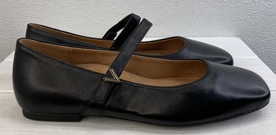 Vionic Alameda Mary Janes Womens Size 9W Black Leather Square Casual Toe Flats