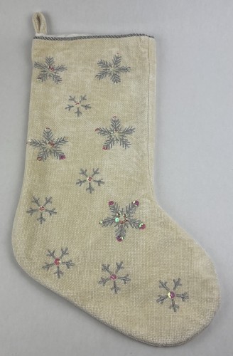 Chenille Blend Christmas Stocking Gold Snowflakes Pink Sequins