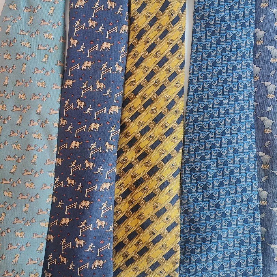 Corbata de Seda Hermes Lote de 10 Patrones Varios Animales Etc Hecha en Francia (LEER) Foto 3 de 4