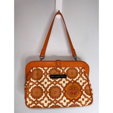 Petunia Pickle Bottom Orange Retro Floral Glazed Canvas Frame Shoulder Bag