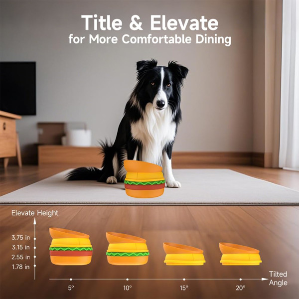 Pet Food Slow Eating Dish Feeder Bowl 5-in-1 Burger Pet Bowls Set for Dog & Cat