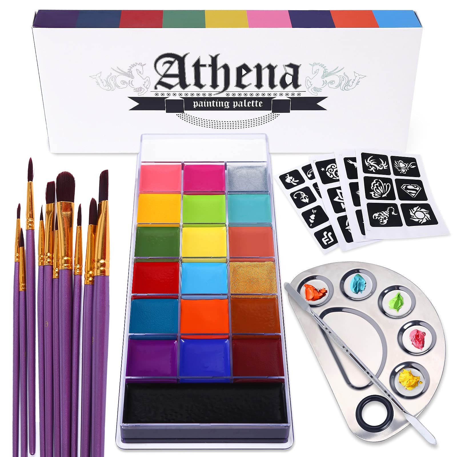 UCANBE Athena Face Body Paint Oil Makeup Set, 20 Colors FX Palette Set