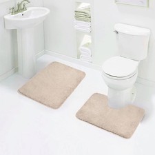 Shaggy 2 Piece Bath Rug Sets Beige 20 x 24 U Shape Contour Rug  20 x 32 Ru...