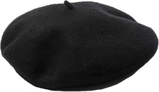 Men's Unisex Adults Solid Color Wool Artist French Beret Hat Black