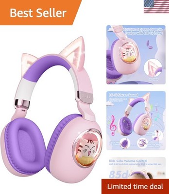 Cute Cat Ear Kids Headphones - Noise Cancelling Over-Ear with Adjustable Fit