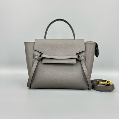 Celine Belt Bag Nano Grey Grained Calfskin Leather Handbag Auth