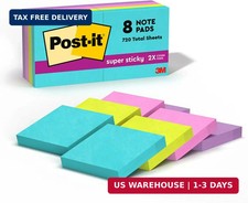 Super Sticky Full Adhesive Notes, 2x Sticking Power, 2" x 2" 8 pads US