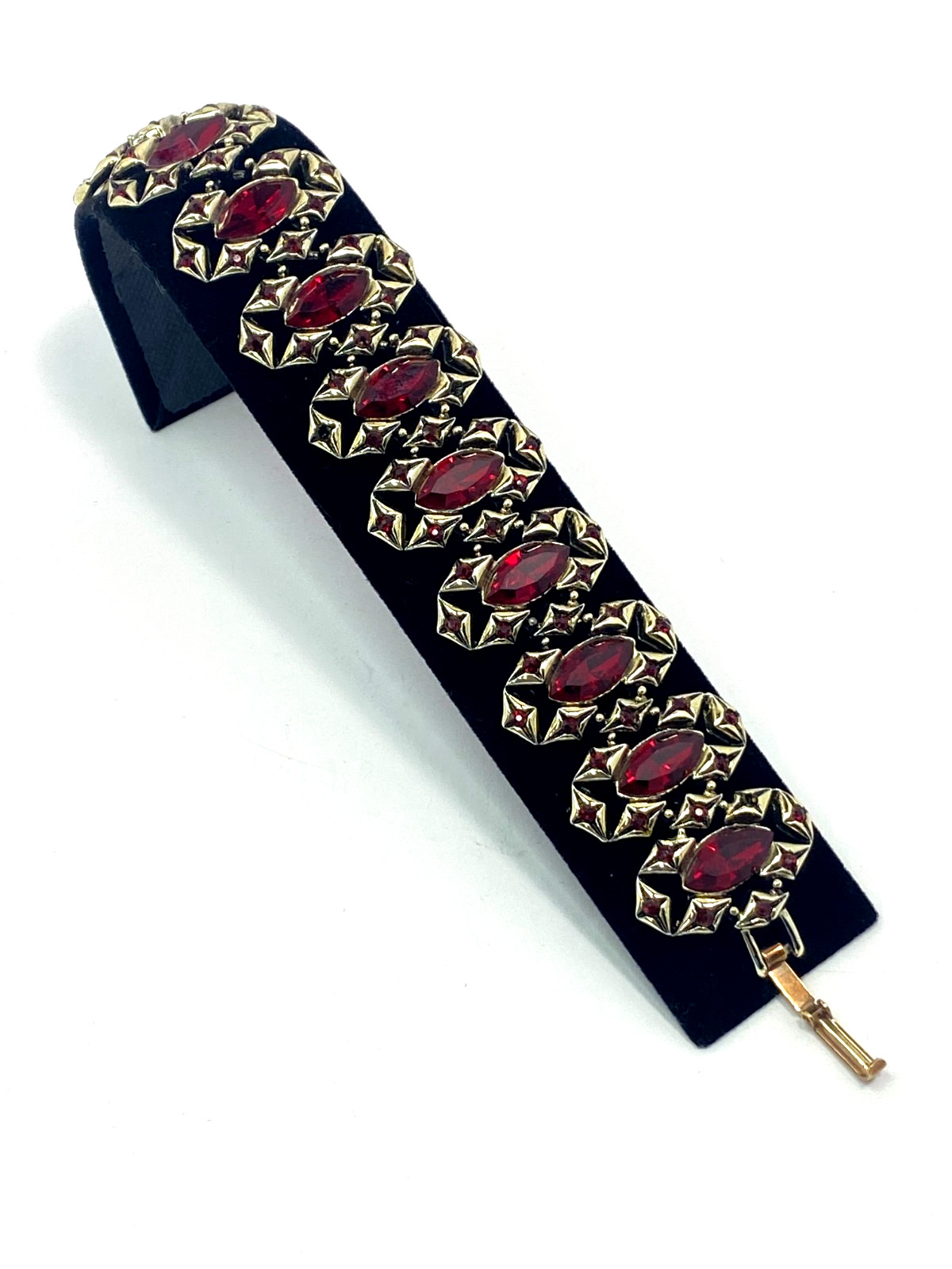 VTG Silver-Tone Bracelet Ruby Red Rhinestones, Or… - image 2