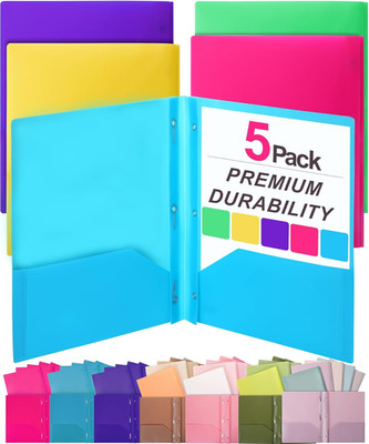 - Plastic Folders with Pockets and Prongs, 5 Pack, Letter Size, Flexible Plastic