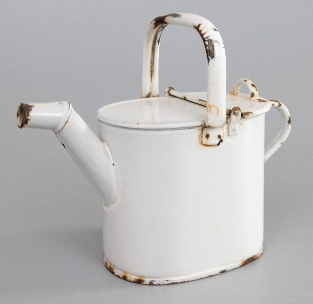 Antique 1920s French Country White Enamelware Watering Can Hot