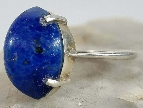 Vintage Sterling Silver Lapis Lazuli Dome Ring Mid Century Modern Size R 1/2