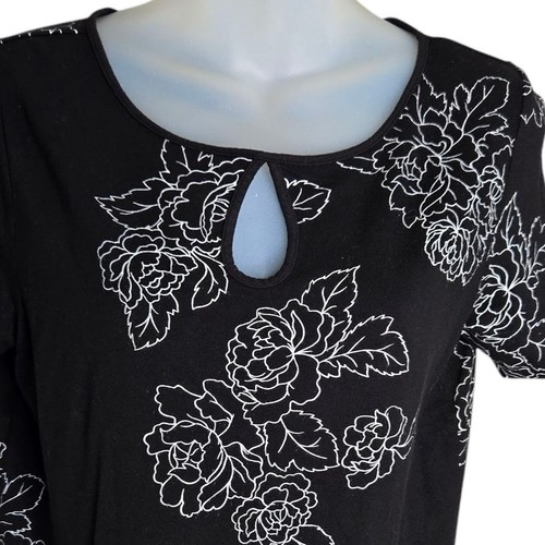 Top donna Emma James floreale medio nero bianco elasticizzato Cottagecore Whimsygoth - Foto 2 di 7