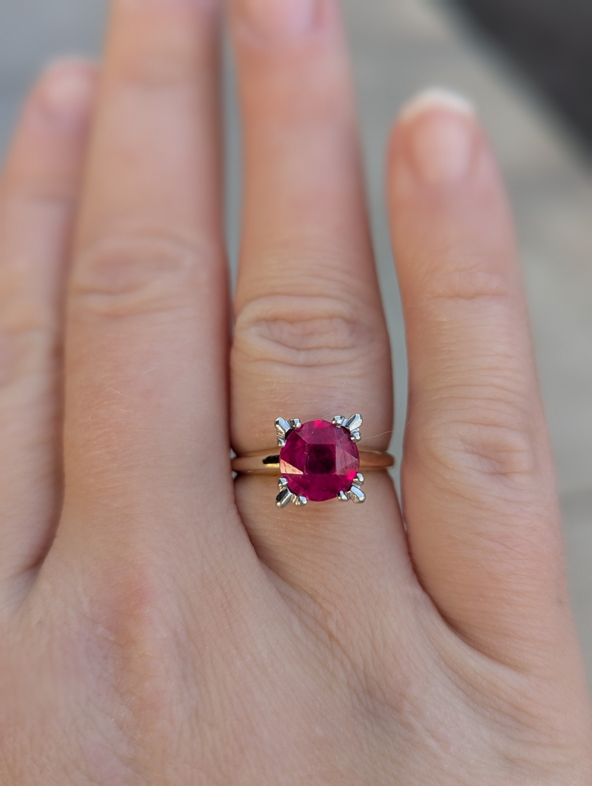 Vintage Single Cut Solitaire Ruby Ring 14k Gold - image 1