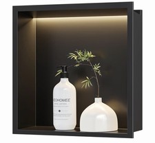 Matte Black Stainless Steel Shower Niche with LED Light - 12"x12
