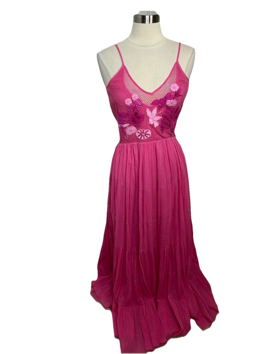 Tuckernuck Carolina K Flowy Maxi Dress Pink Mesh Embroidered Beach  Resortwear M | eBay