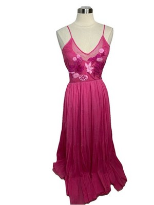 Tuckernuck Carolina K Flowy Maxi Dress Pink Mesh Embroidered Beach  Resortwear M | eBay