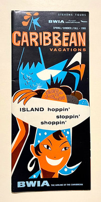 Vintage 1966 CARIBBEAN VACATIONS Travel Brochure BWIA Airlines -Modern Graphics