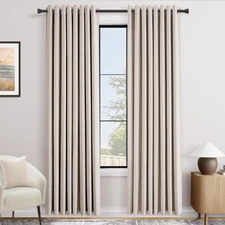 Cream Black Out Curtains 84 inch Long for Living Room Grommet Chenille Bedroo...