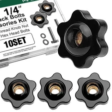 10 Pack 1/4"-20 T Track Bolts and Star Knobs Set, Includes 1-1/2" & 2" Hex Bo...