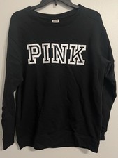 NWT PINK Victoria's Secret Classic Logo Crewneck Sweatshirt - Black Size S