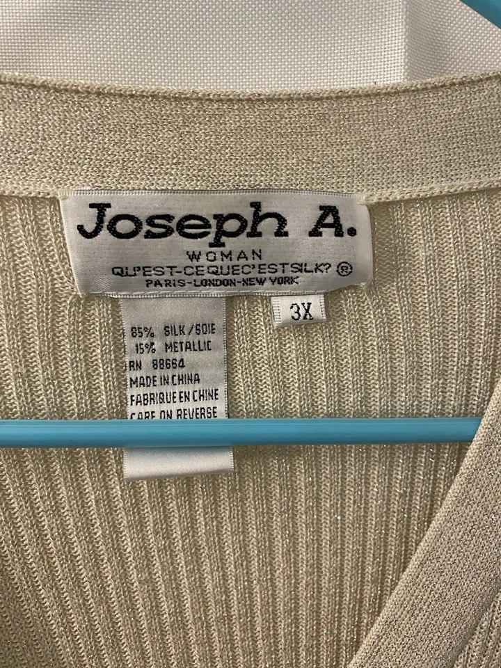 Suéter Top Joseph A Dorado Metálico Seda Mujer XL Botón Cuadrado Cuello en V Foto 2 de 3